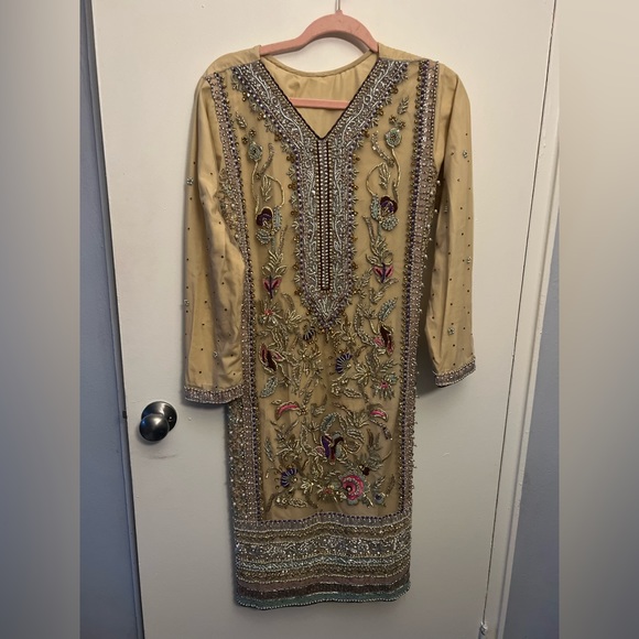 Pakistani Indian Designer Dress Heavy Hand Embroidery Heavy Shalwar Kameez Sz Sm - Picture 14 of 16